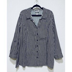 Catherines Top Womens 3X Black Window Pane Print Cotton 3/4 Sleeve Mature Career